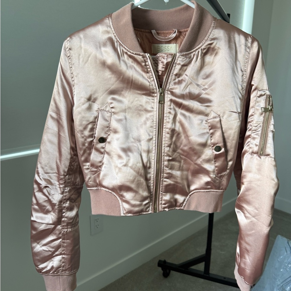 Boss Women's Blush Satin Bomber Jacket